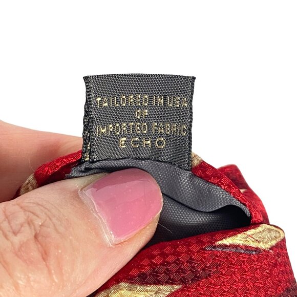 Echo 100% Silk Mens Red Diamond Pattern Necktie Geometric Design 60.5in x 3.9in - Picture 6 of 7